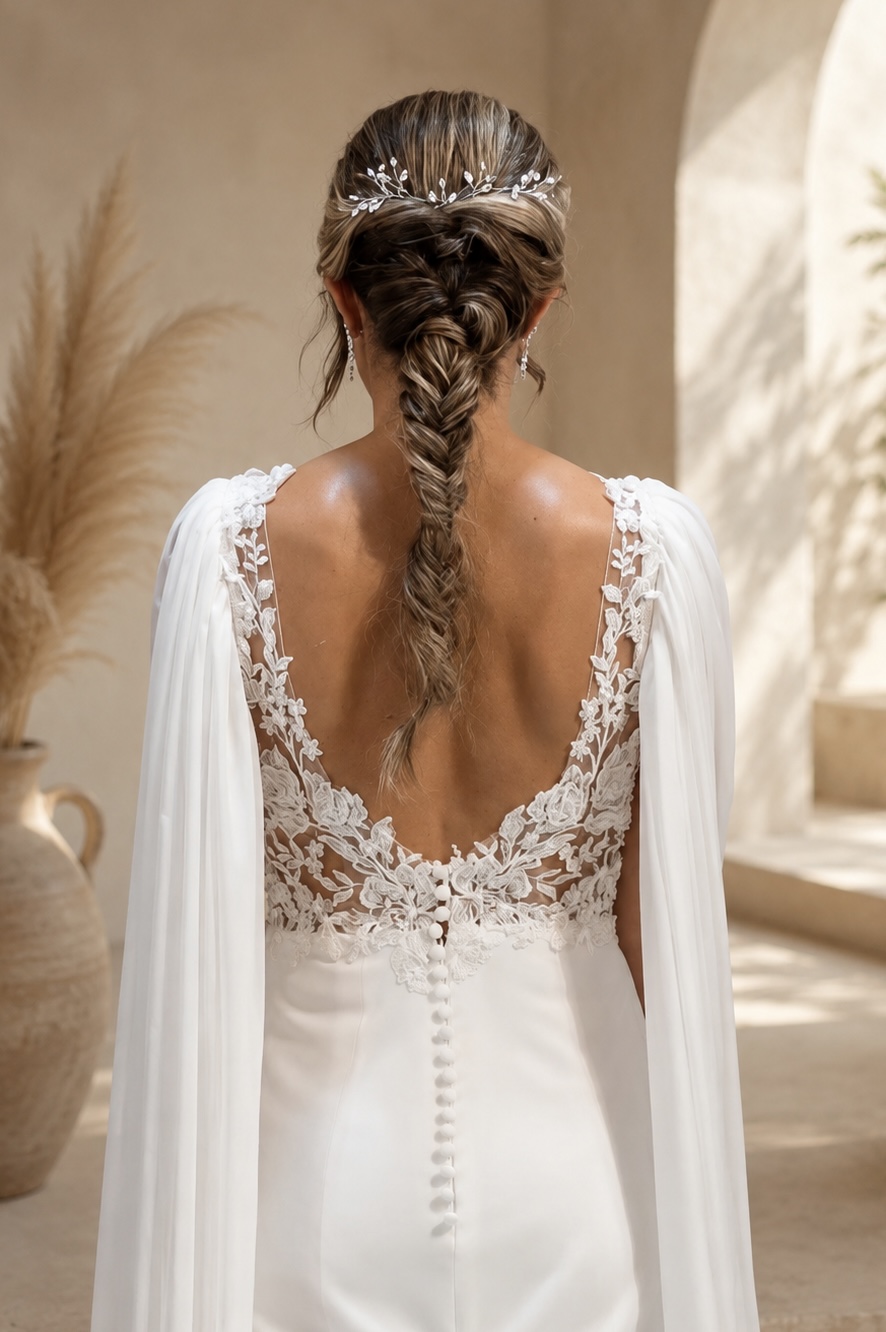 Trenza romántica para novia vista desde atrás