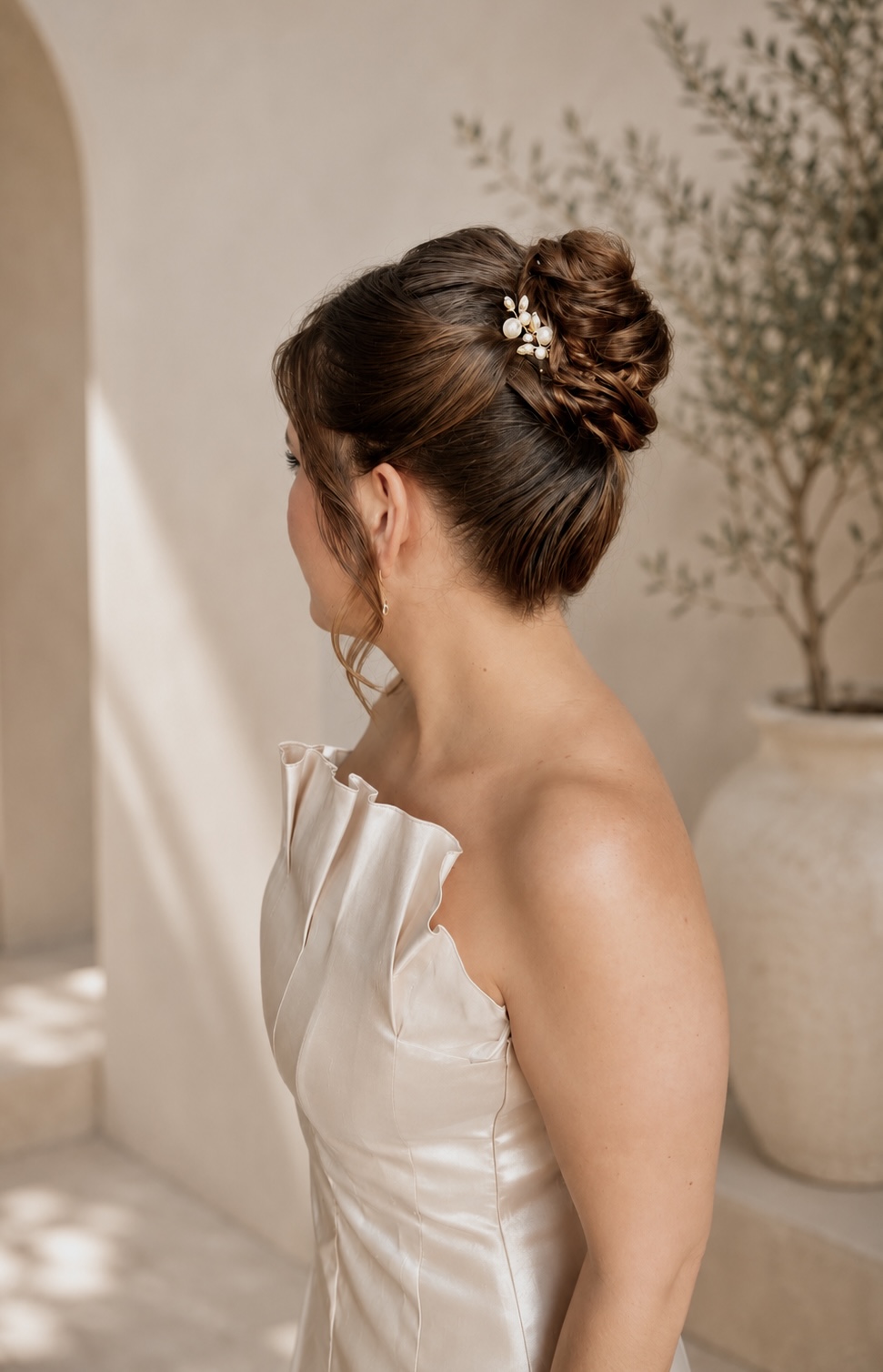 Recogido elegante con moño bajo para boda